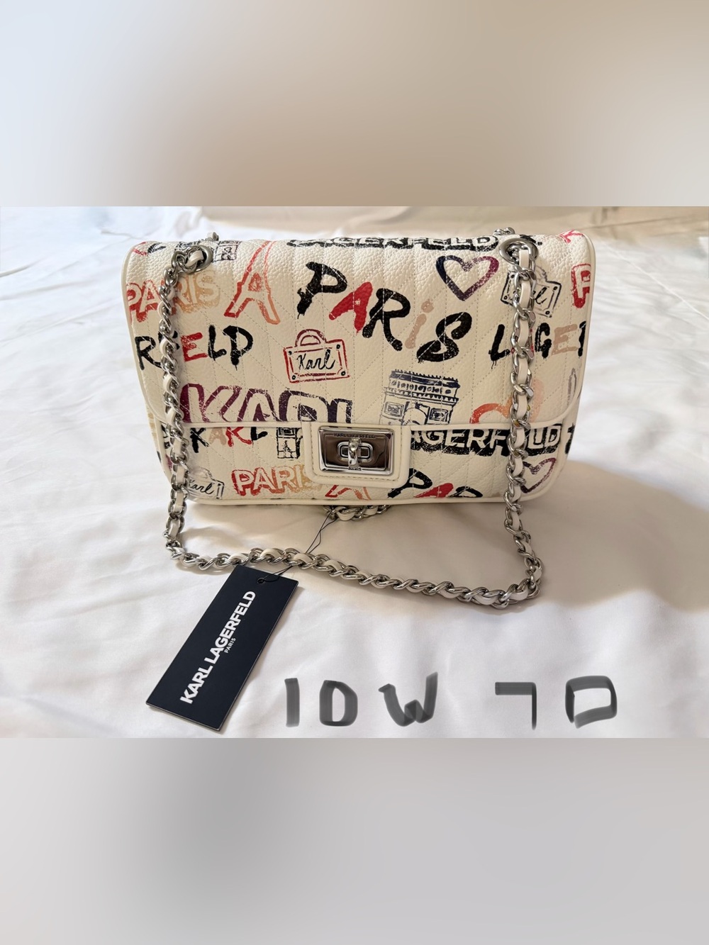 Karl Lagerfeld White Graffiti Print Chain Shoulder Bag